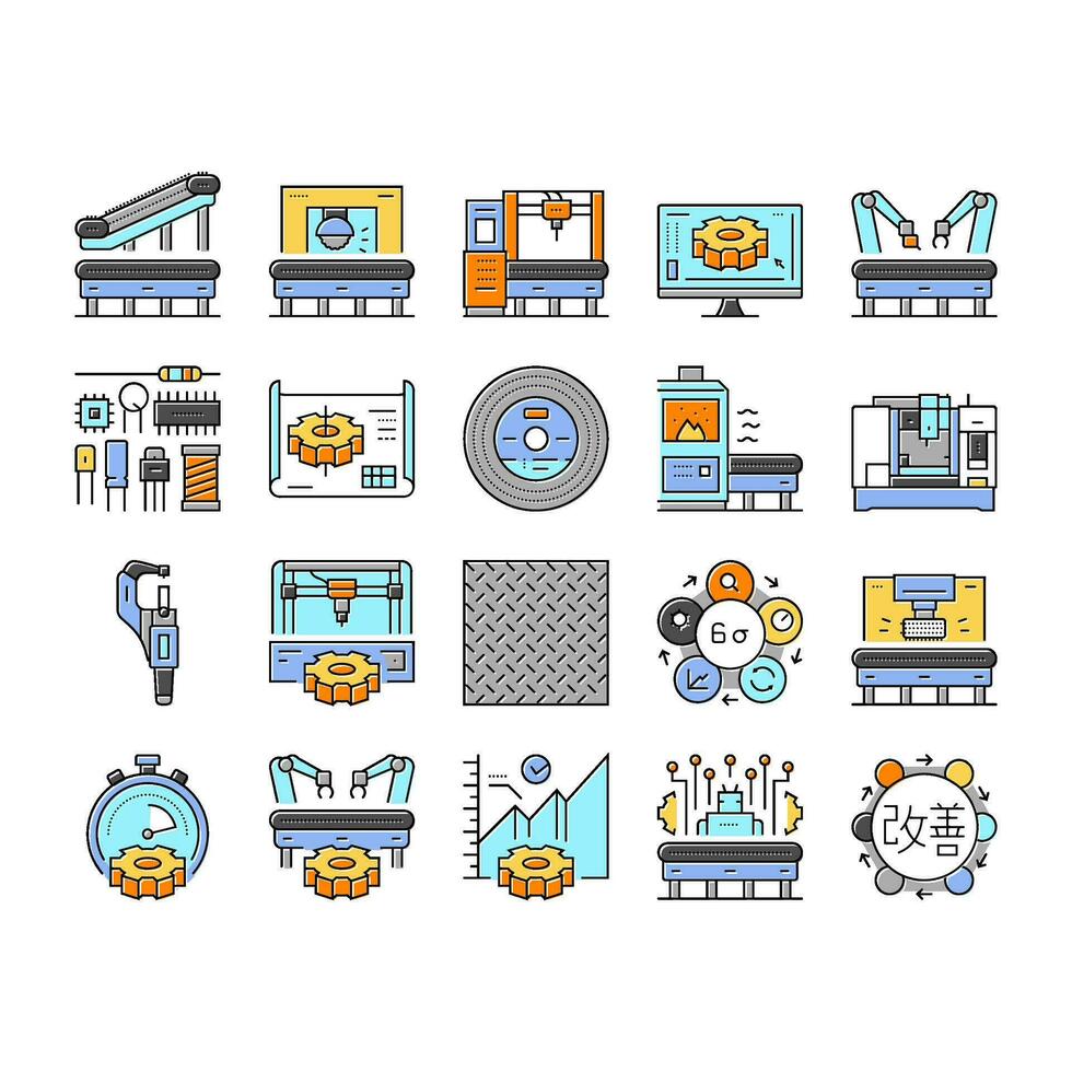 manufacturing industry factory icons set vector