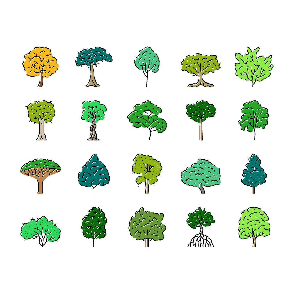 rainforest jungle amazon nature icons set vector