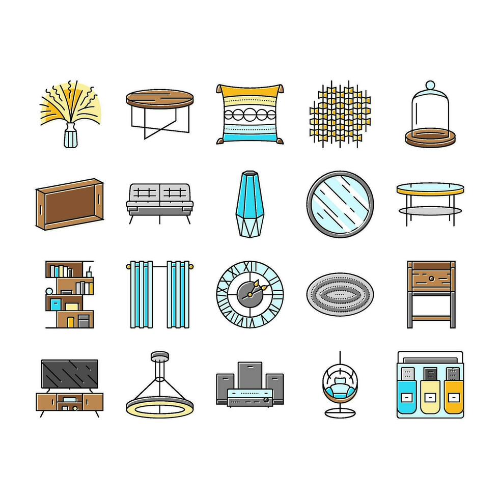 living room modern home furniture icons set vector