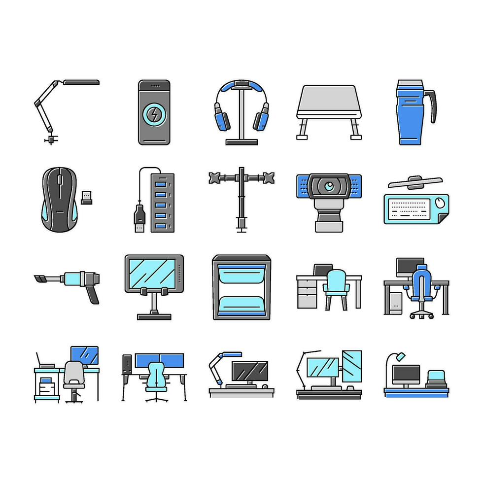 office gadget computer business icons set vector