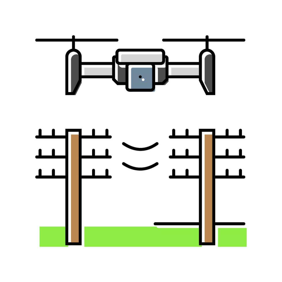 power line inspection drone color icon vector illustration