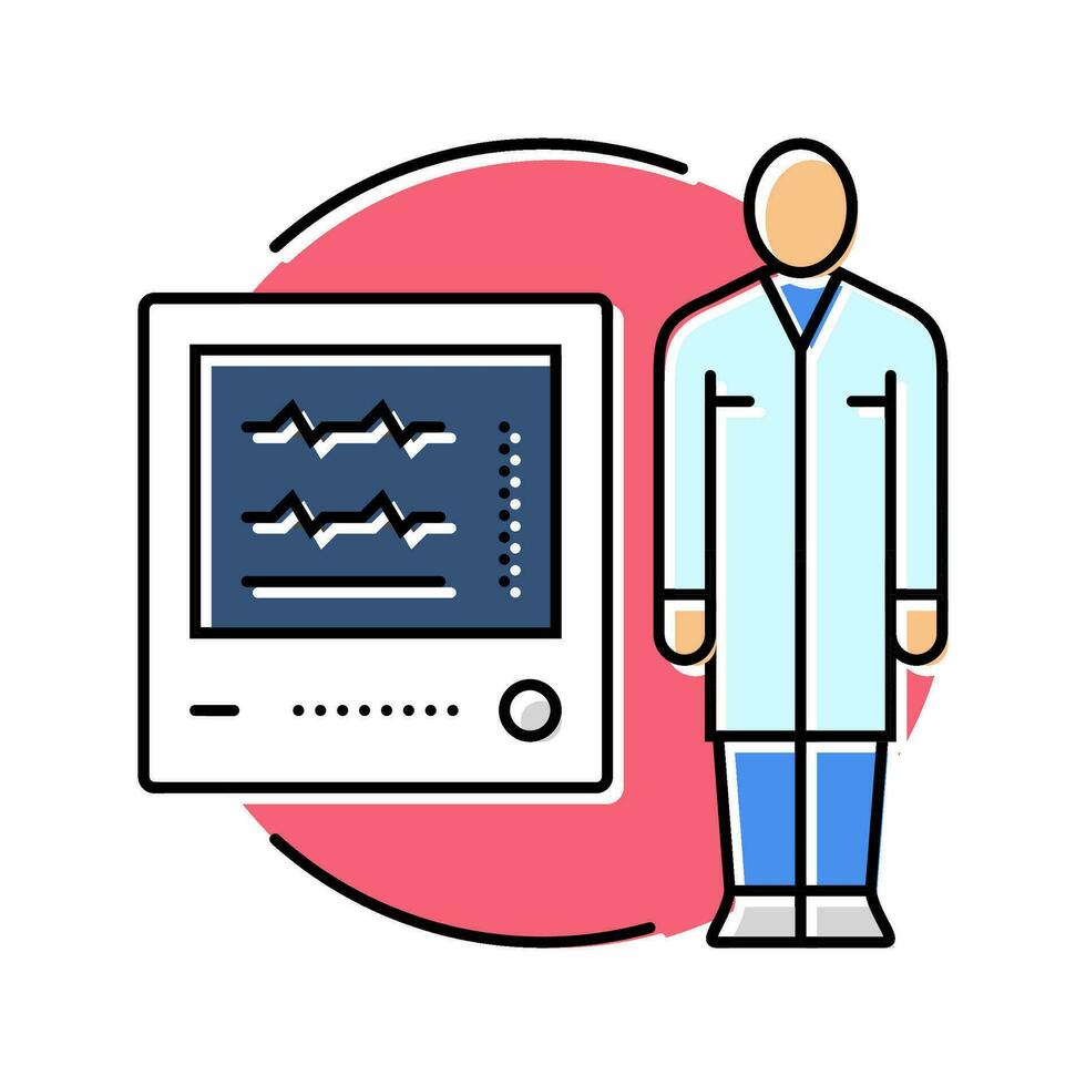 cardiac monitor technician color icon vector illustration