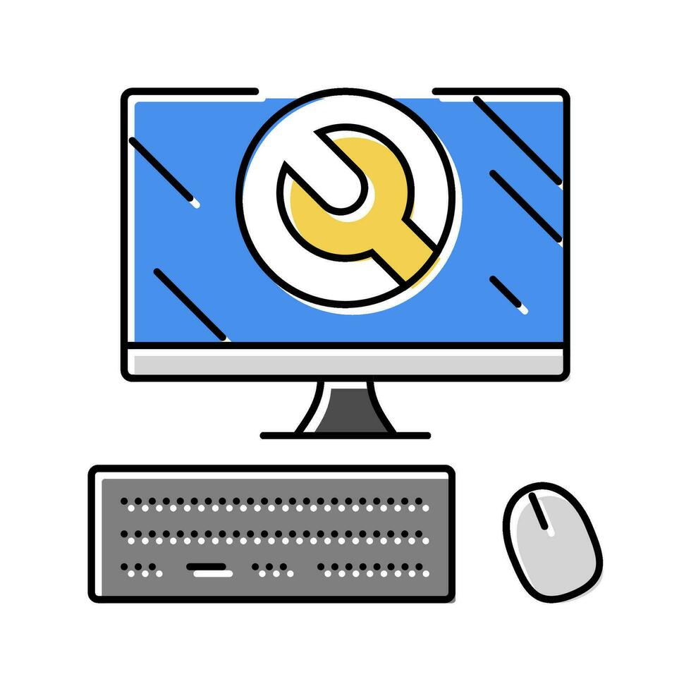 troubleshooting pc repair computer color icon vector illustration