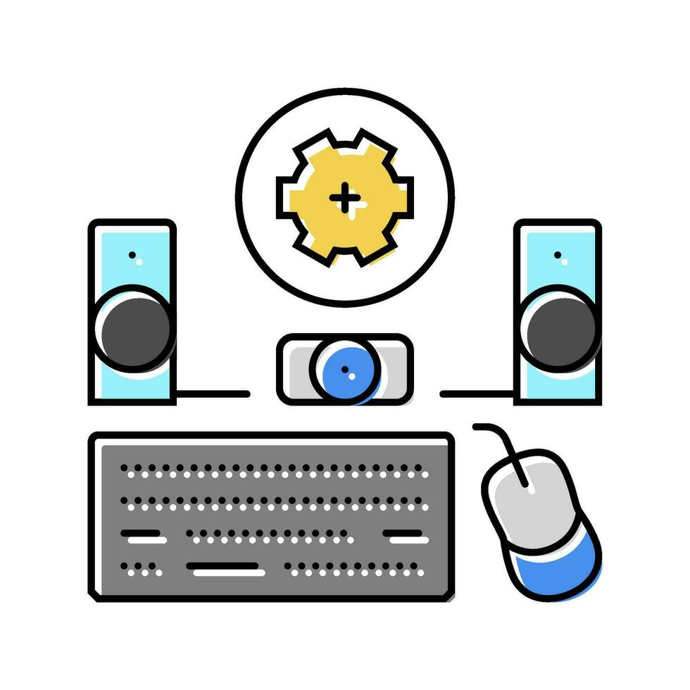 peripheral setup repair computer color icon vector illustration