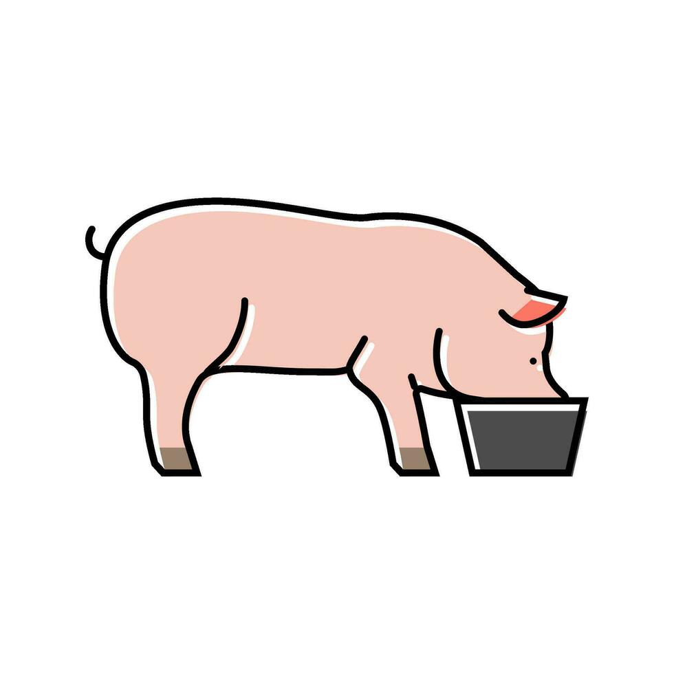 pig feeding farm color icon vector illustration