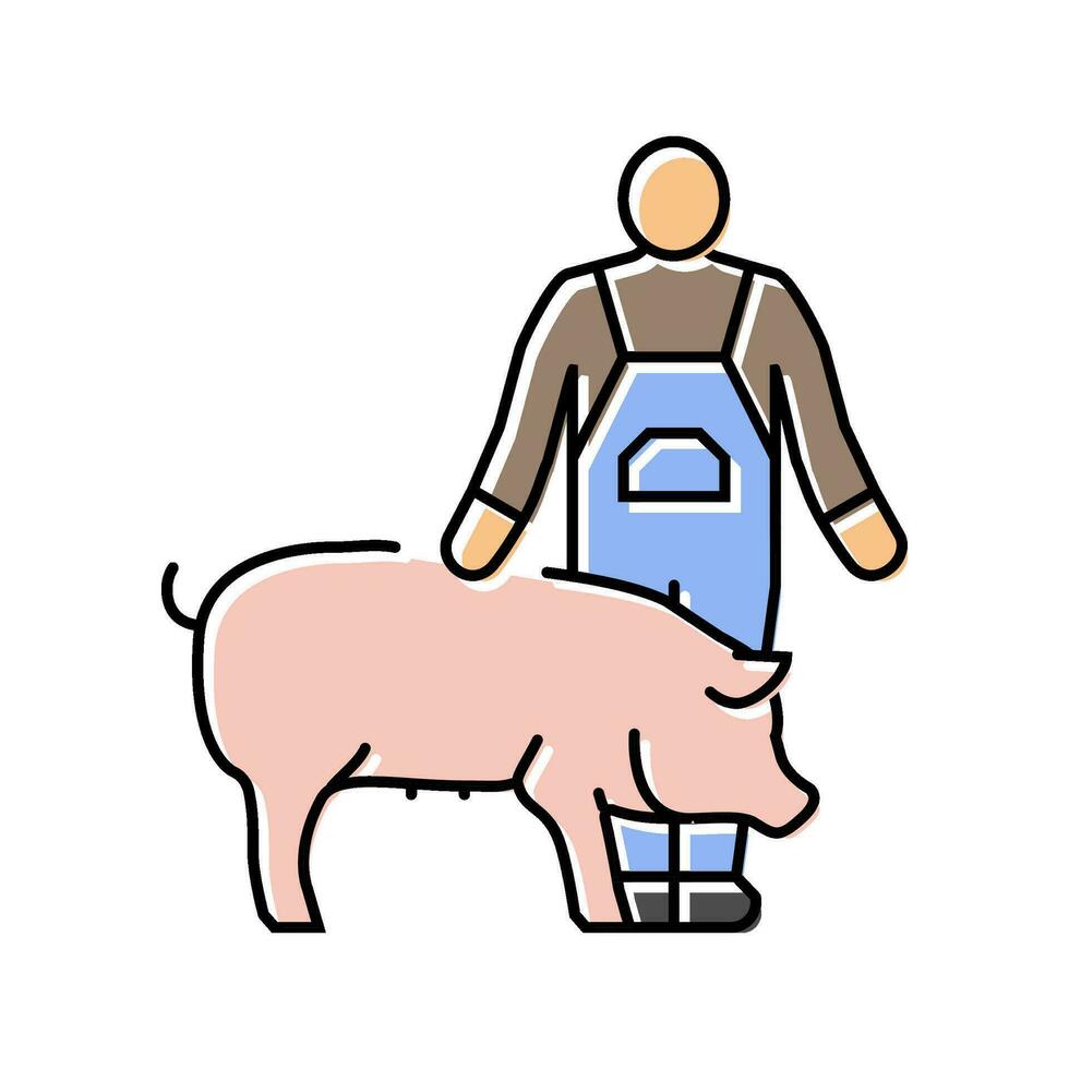 pig farmer animal color icon vector illustration