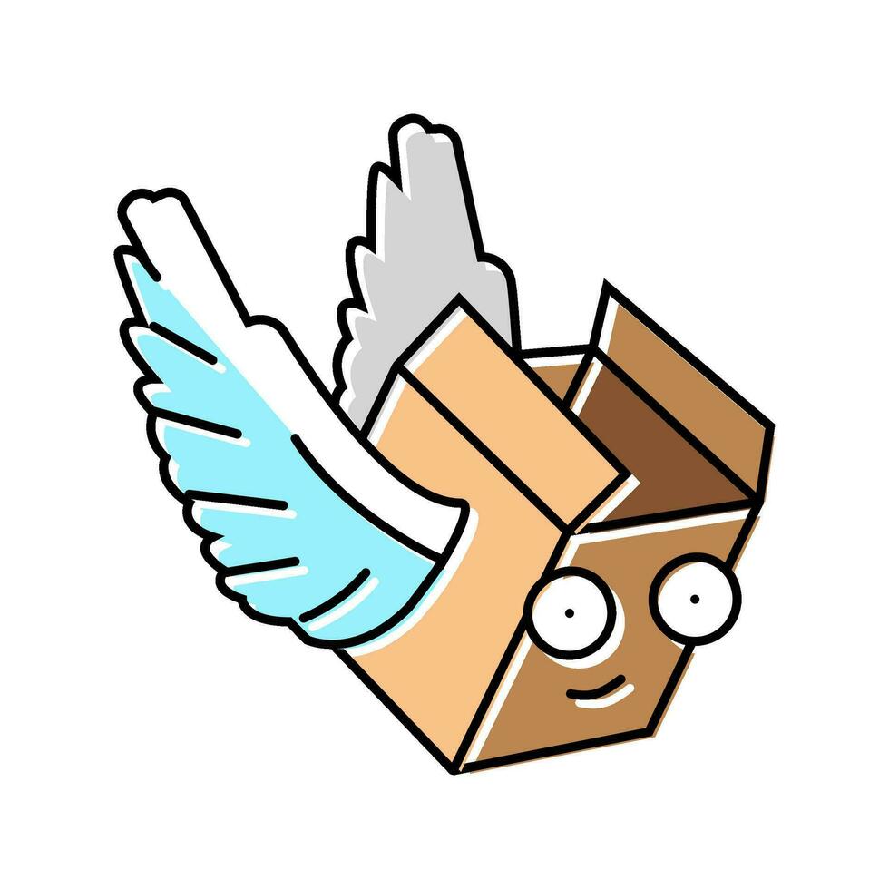 fly wings cardboard box character color icon vector illustration