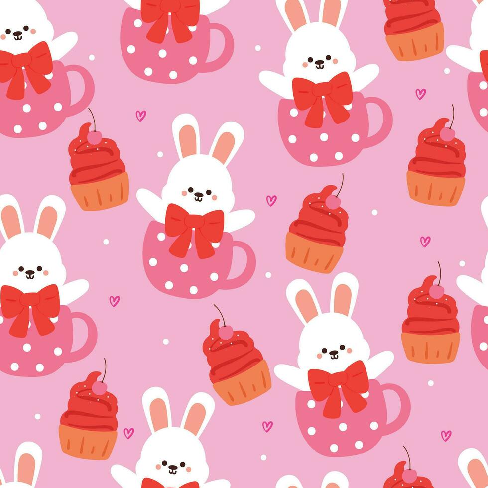 cute seamless pattern cartoon bunny with cute dessert. animal wallpaper for kids, textile, fabric print, gift wrap paper vector