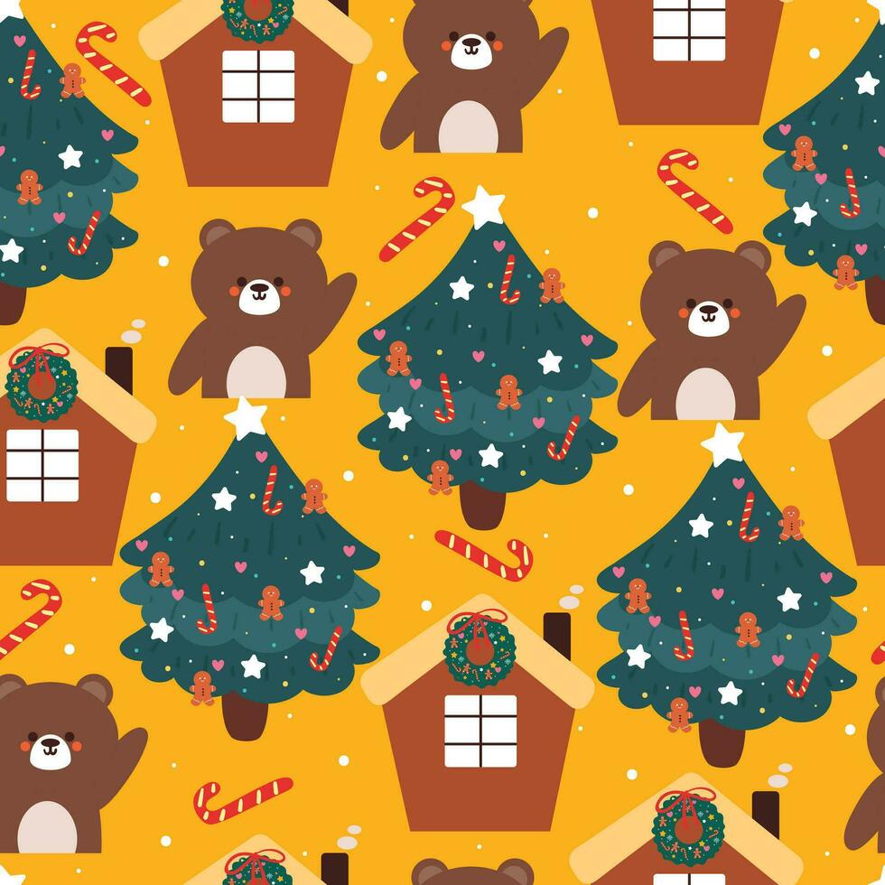 seamless pattern cartoon bear with Christmas tree and Christmas element. Cute Christmas wallpaper for card, gift wrap paper vector