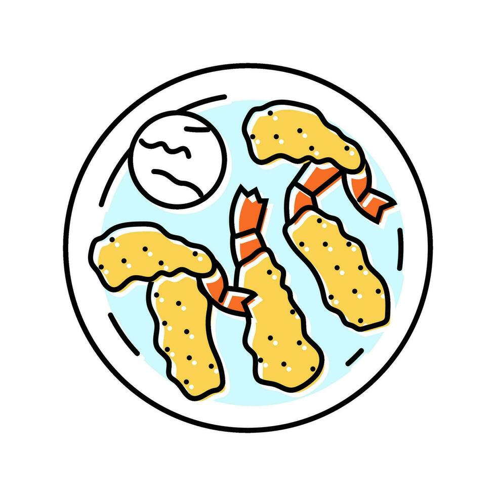 tempura camarón japonés comida color icono vector ilustración