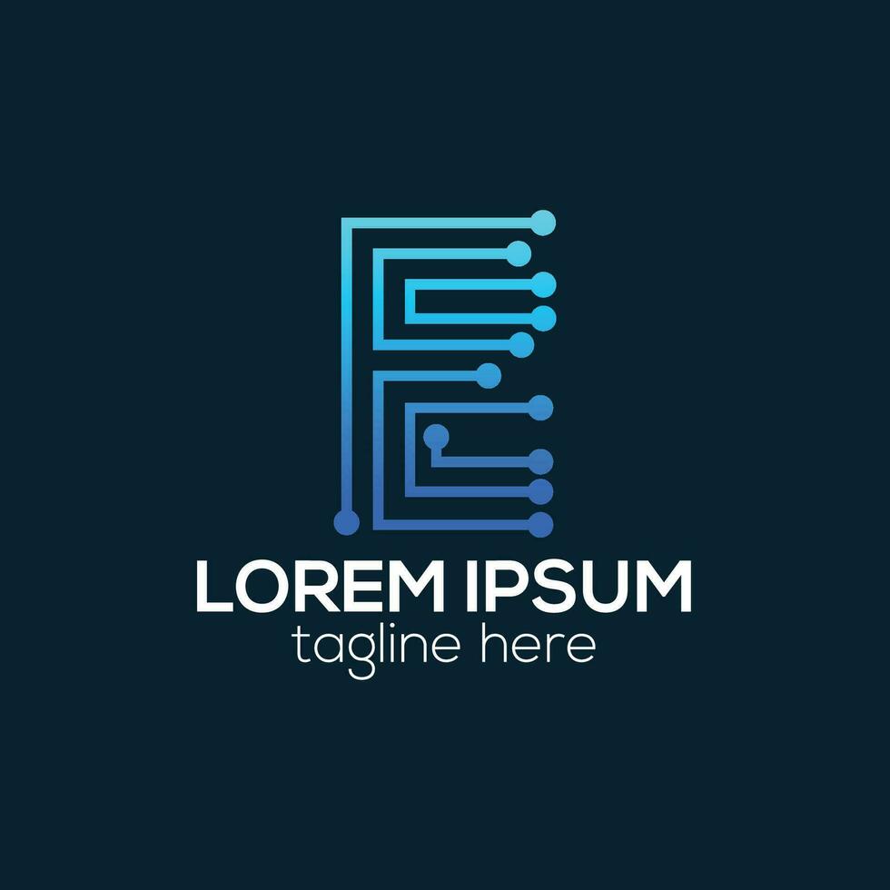Modern E letter techonology logo design with gradient color vector template illustration