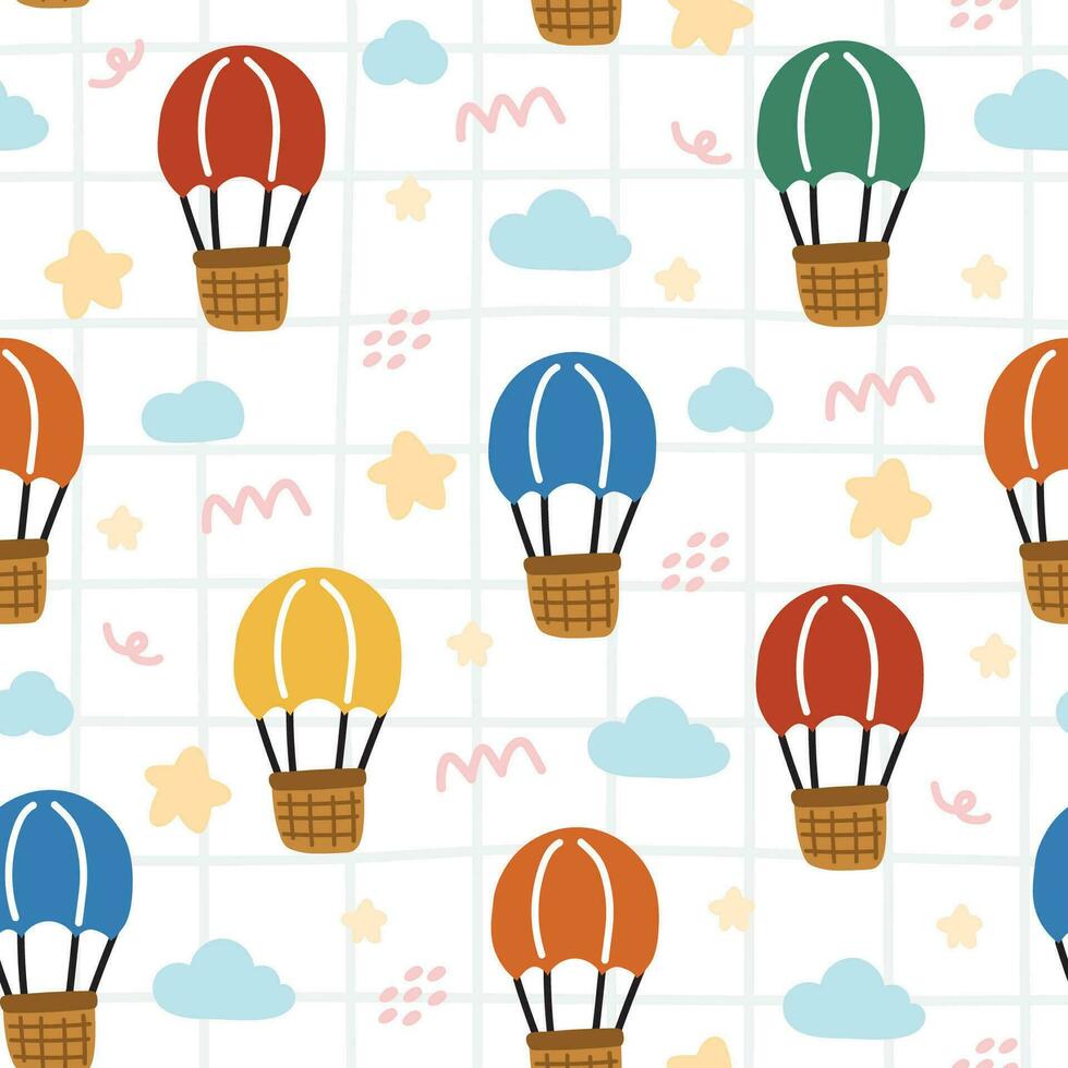 Seamless pattern of cute balloon with star and cloud on white background.Image for card,poster,baby clothing.Pastel.Kawaii.Vector.Illustration.Illustrator. vector