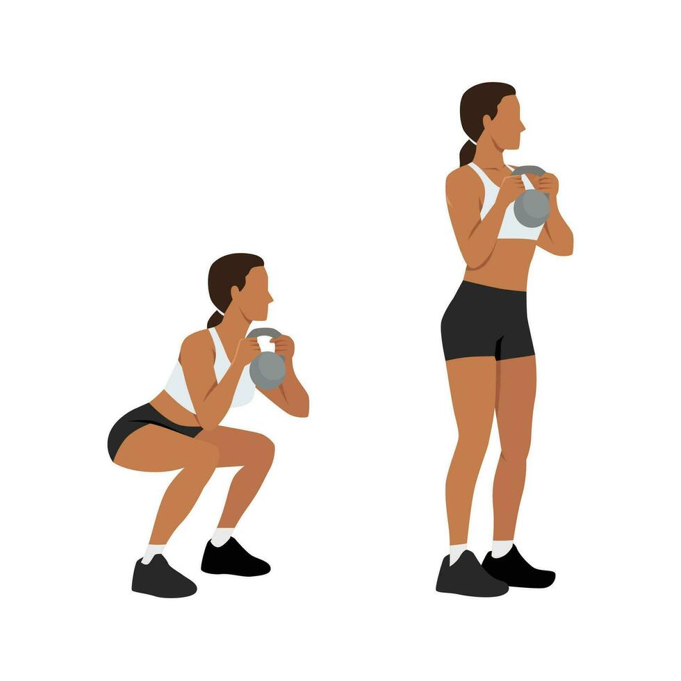 Woman doing Kettlebell goblet squat exercise. vector