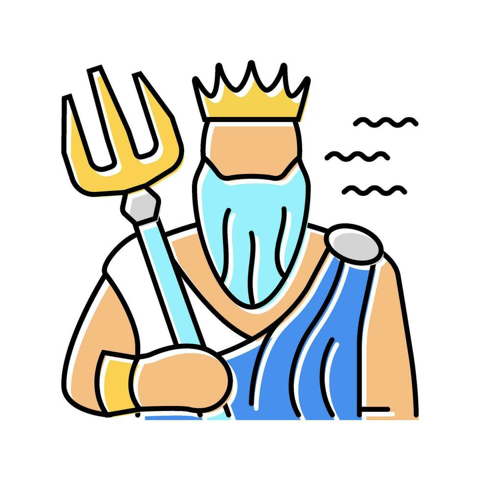 Poseidón griego Dios mitología color icono vector ilustración