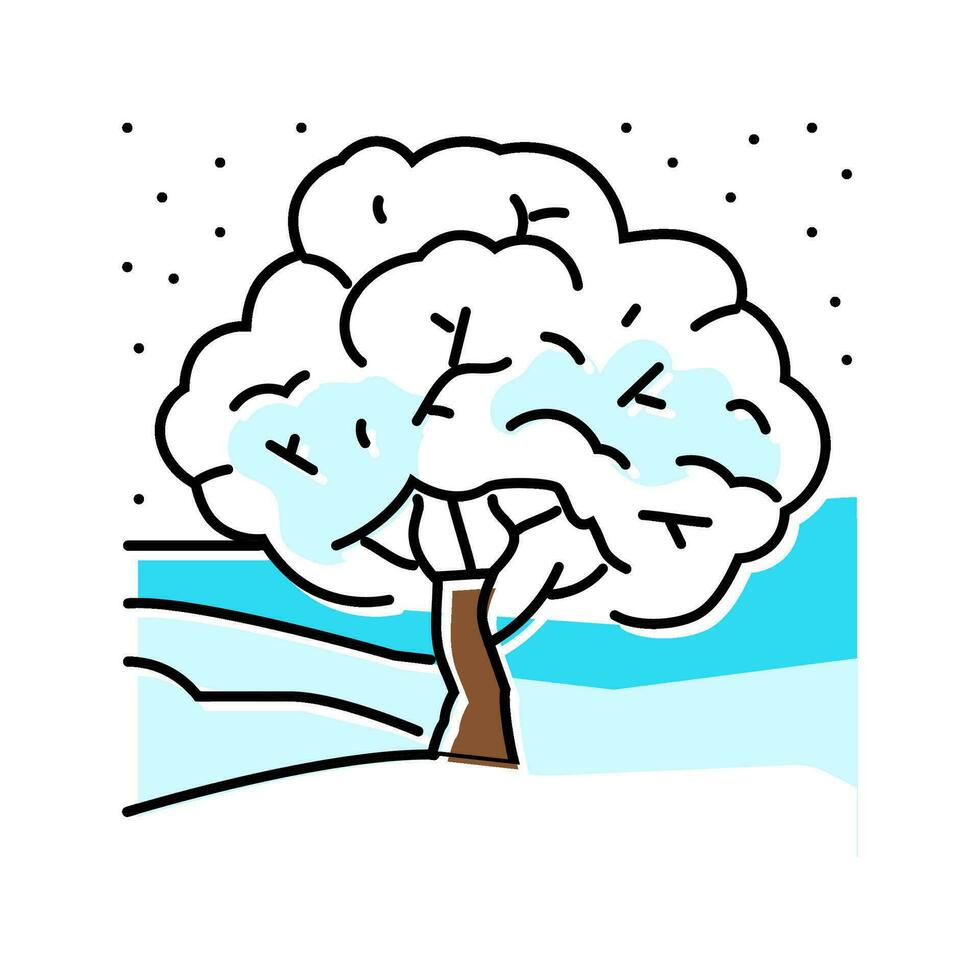 nieve cubierto árbol invierno temporada color icono vector ilustración