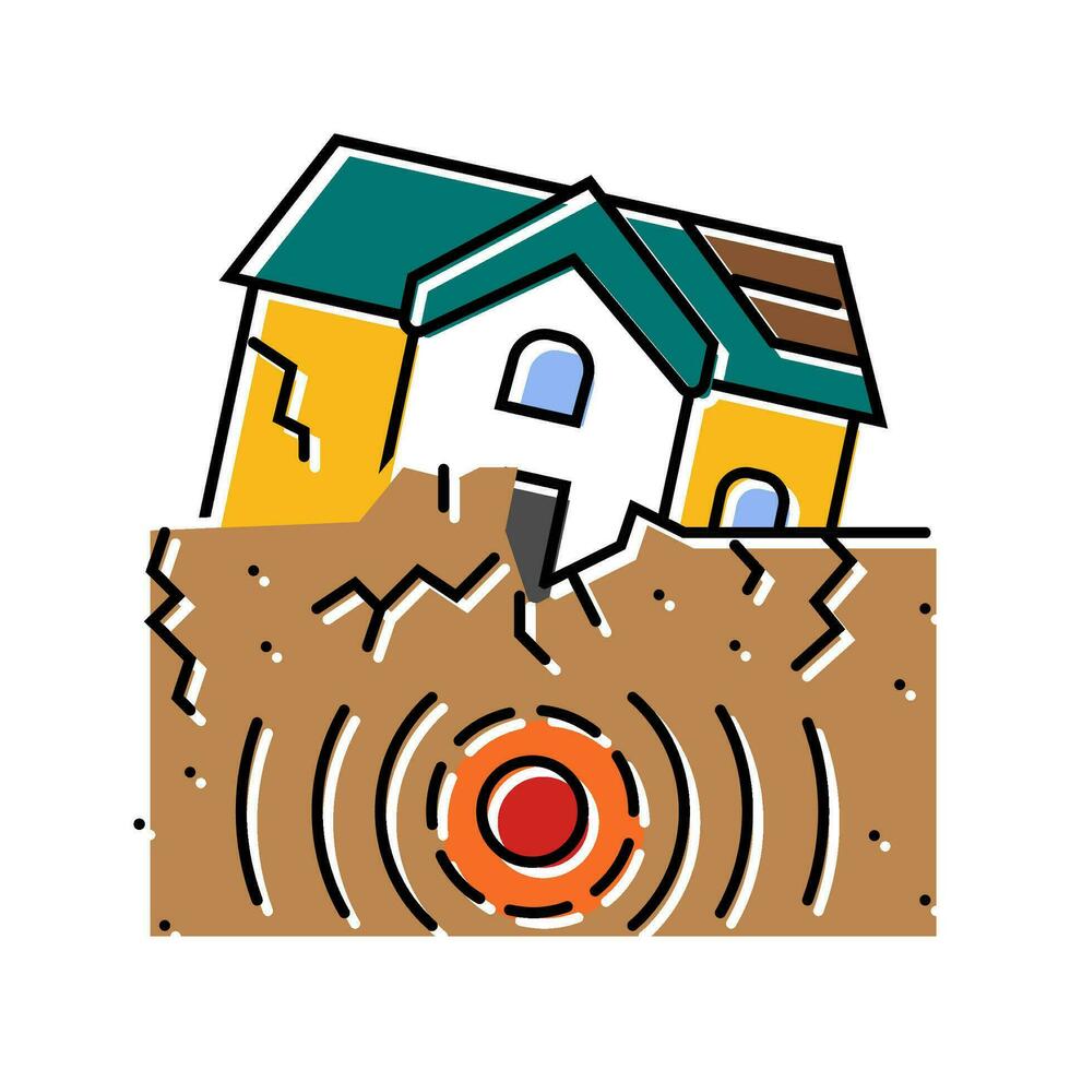 casa terremoto destruido color icono vector ilustración