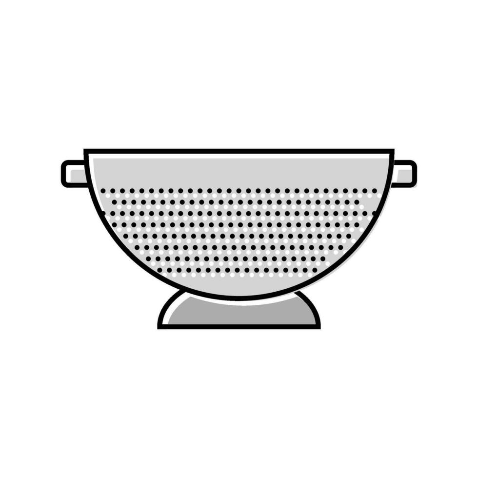 stainless steel colander kitchen cookware color icon vector illustration