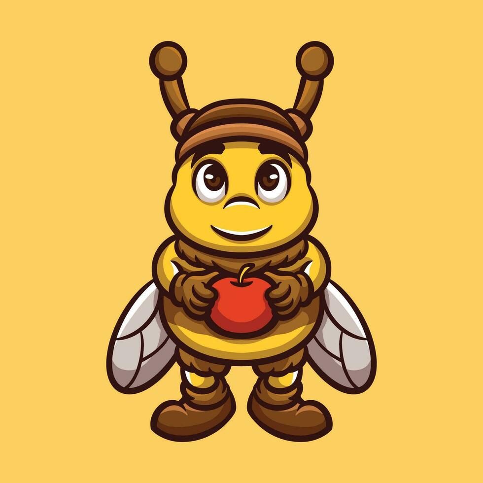 manzana abeja dibujos animados ilustración vector