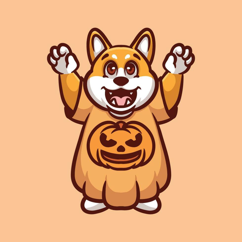 shiba Víspera de Todos los Santos dibujos animados ilustración vector