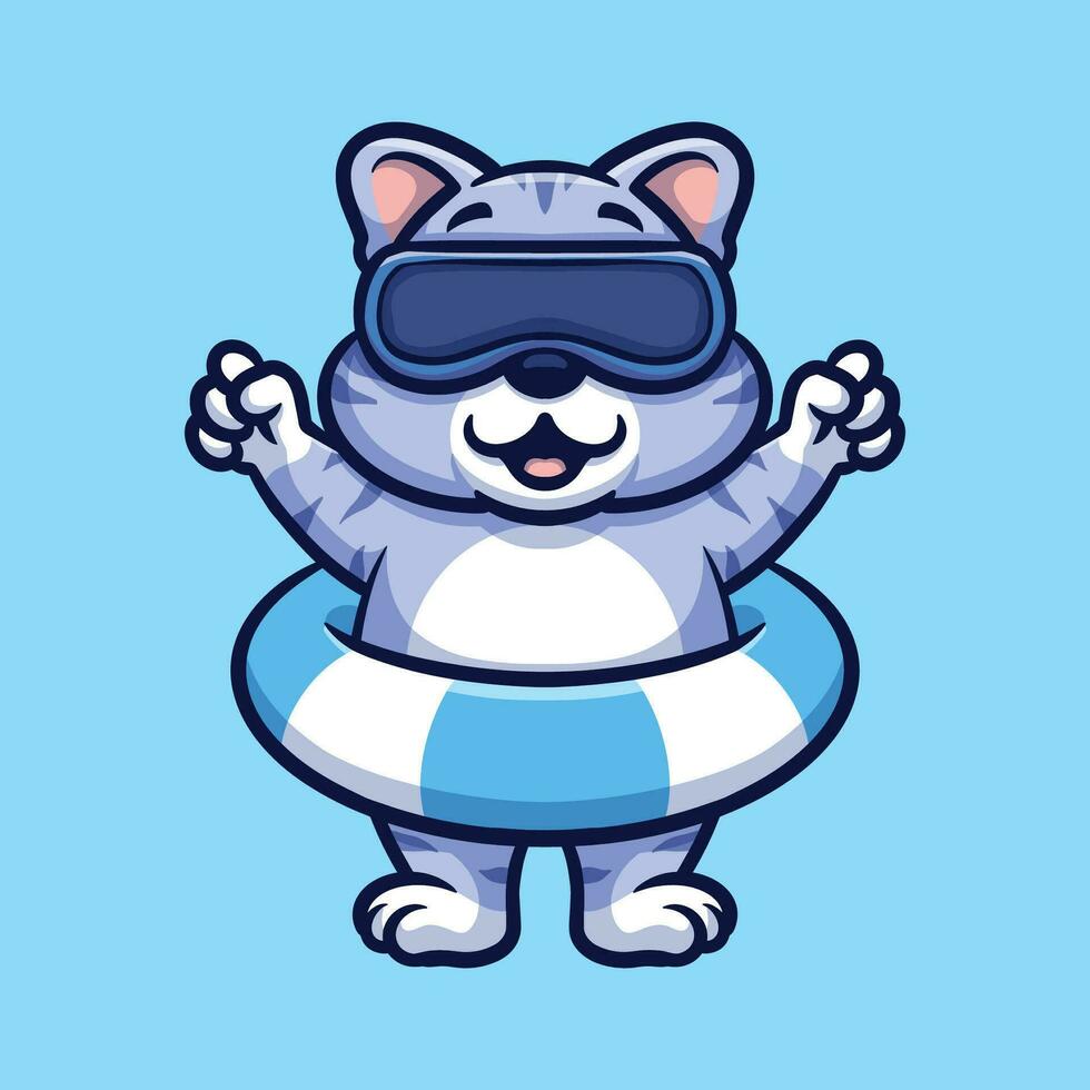 Cat Go To Swim Cartoon Illustration vector