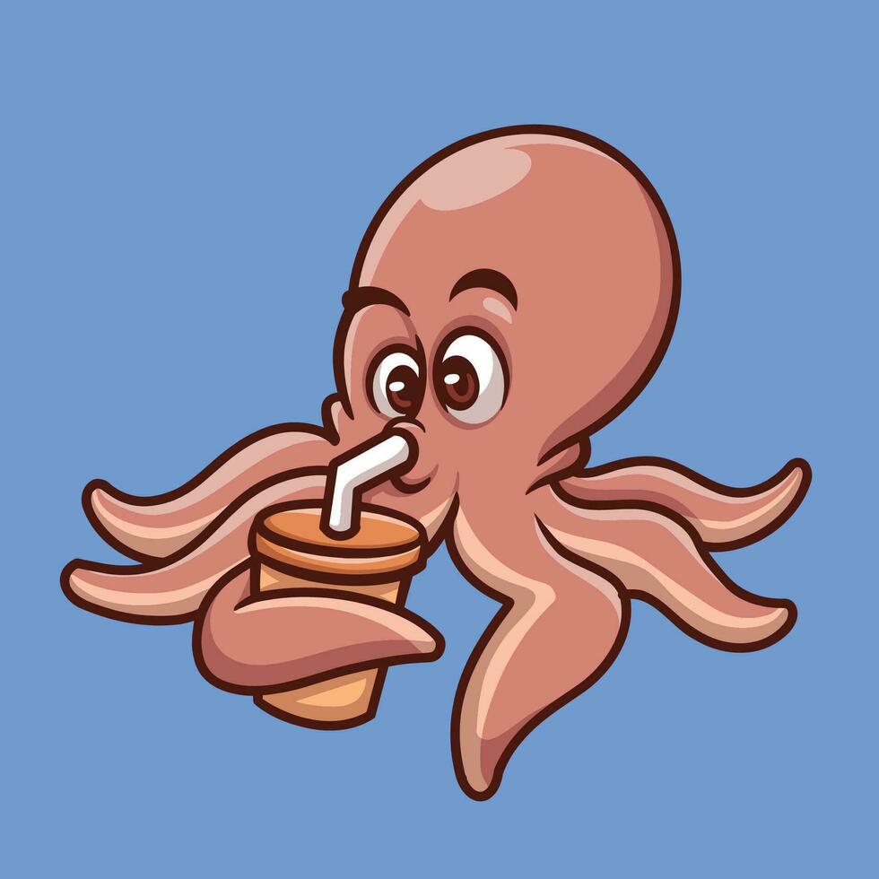 Drinking Octopus Cartoon Illustration vector