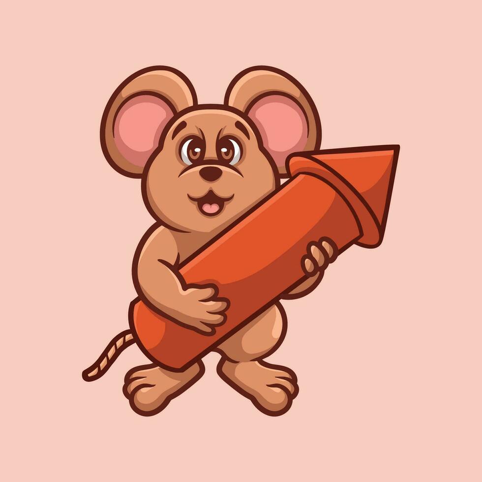 Mouse Firework Rocket Cartoon Illustration vector