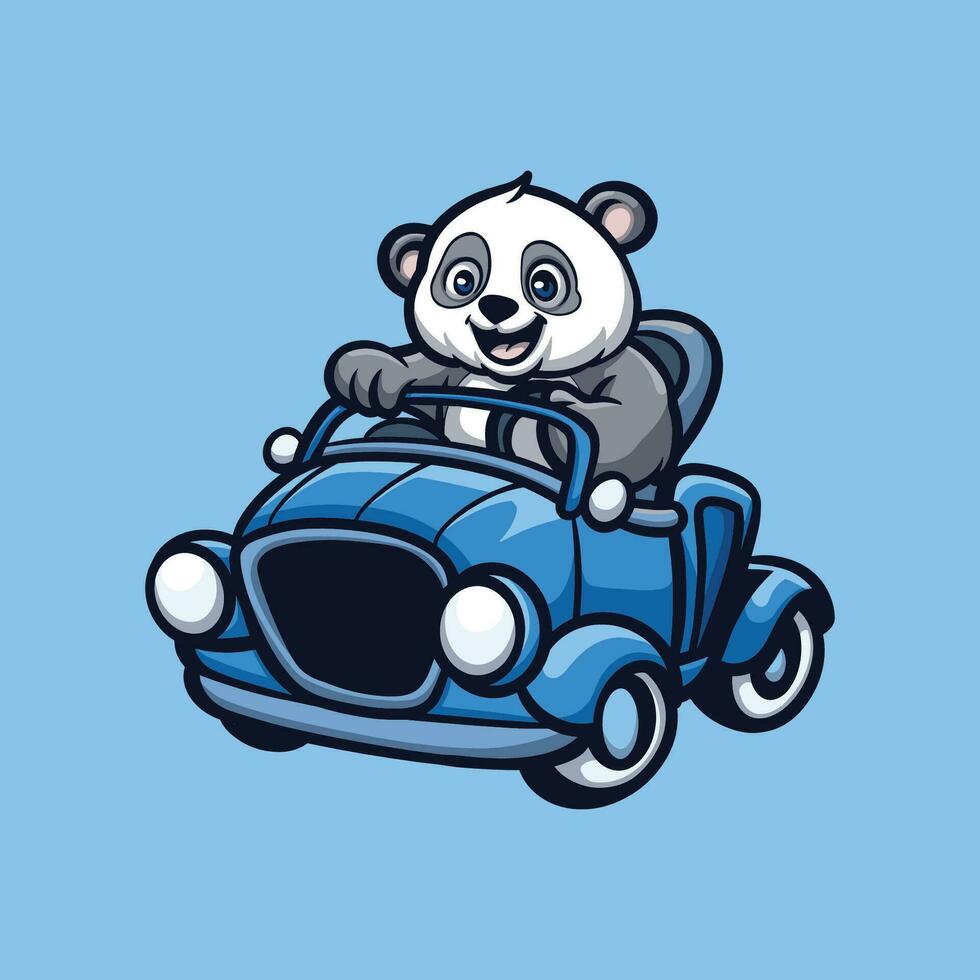 panda conducción azul dibujos animados ilustración vector