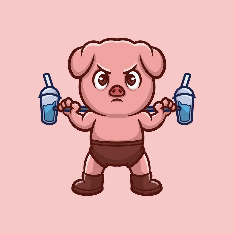 cerdo levantamiento bebida dibujos animados ilustración vector