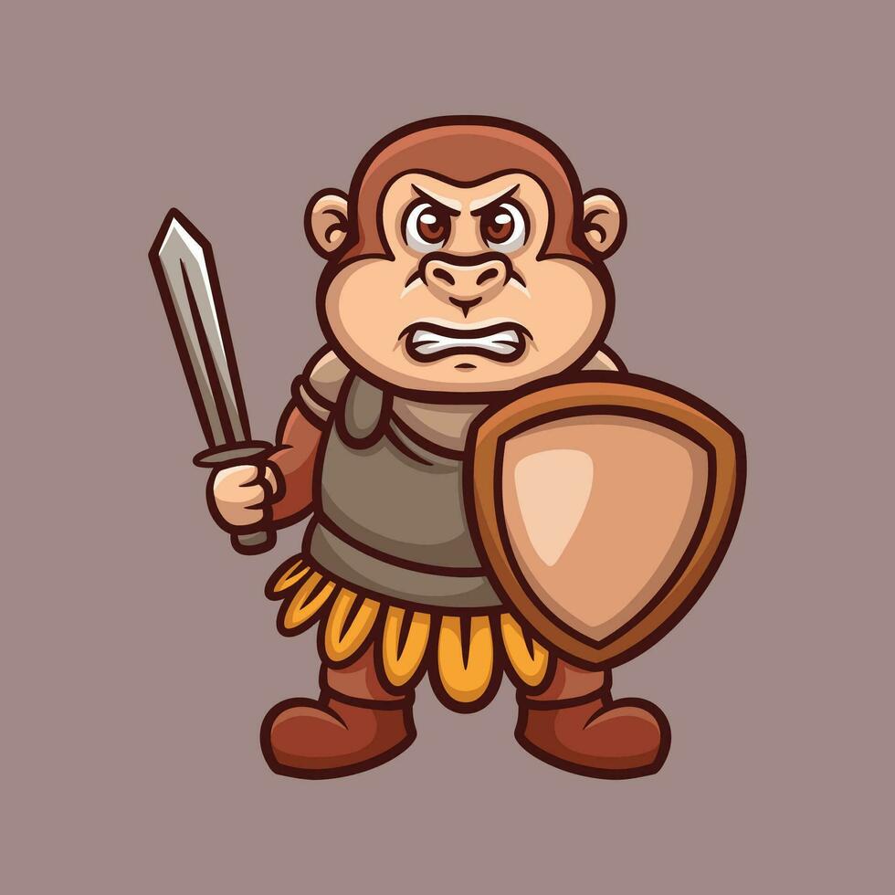 Monkey Knight Cartoon Illustration vector