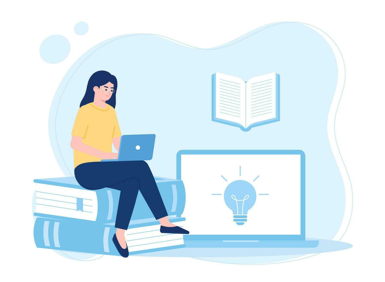 woman studying with laptop. Online education and learning  concept flat illustration vector