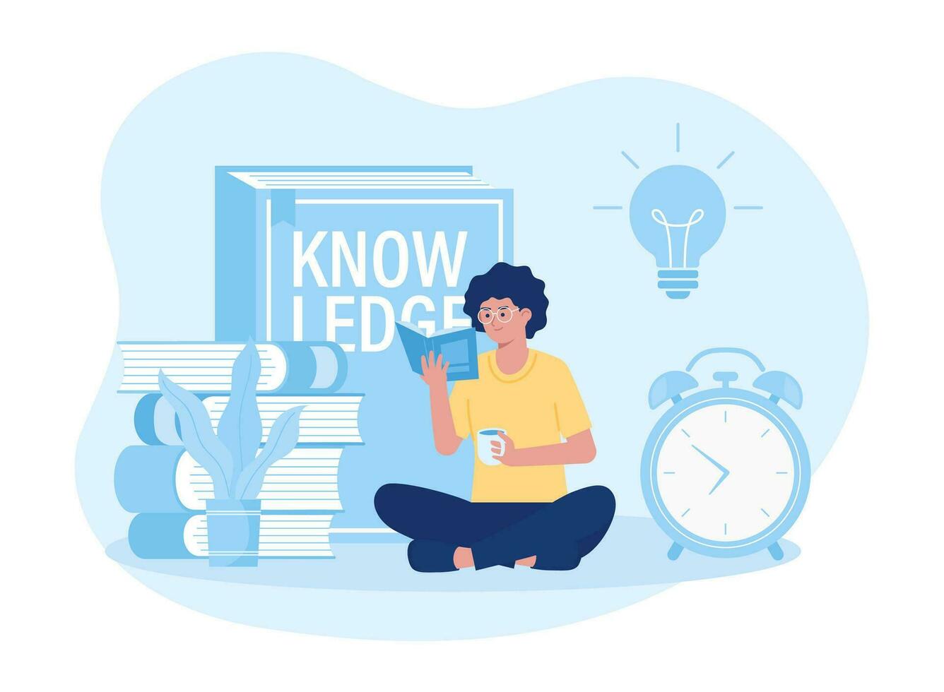 woman preparing for exam by reading book concept flat illustration vector