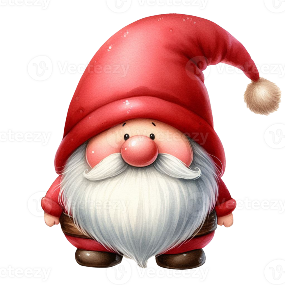 cute gnome santa claus cartoon hand draw cartoon style and christmas tree on white background, watercolor clipart on png transparency