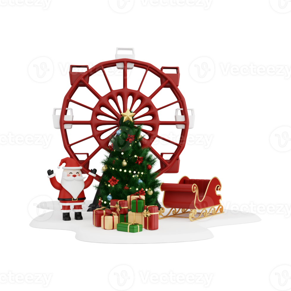 traditionnel Père Noël, arbre, cadeau boîte, Noël Accueil symbole, joyeux Noël 3d illustration png