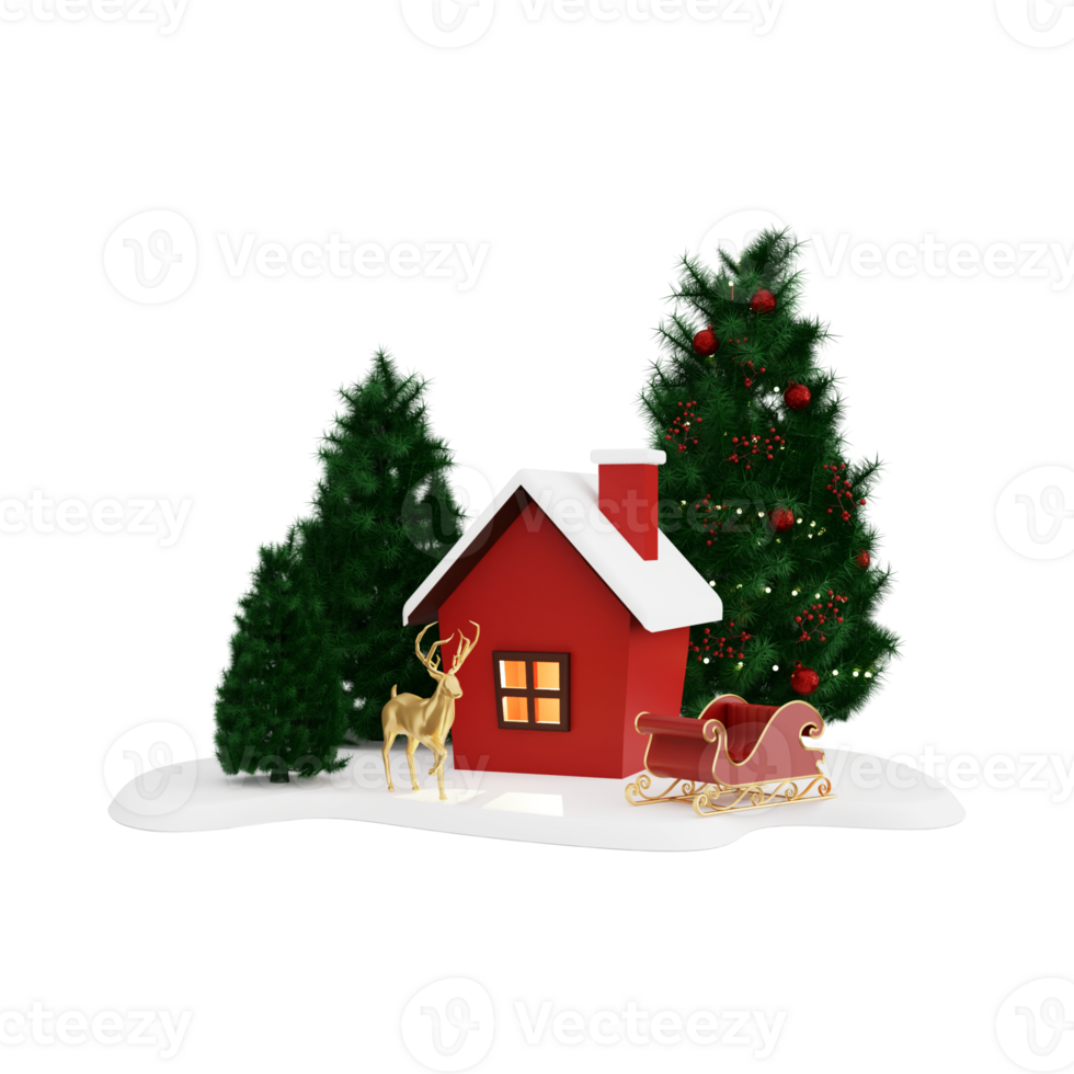 Traditional Santa, Tree, gift box, Christmas Home Symbol, Merry Christmas 3D Illustration png
