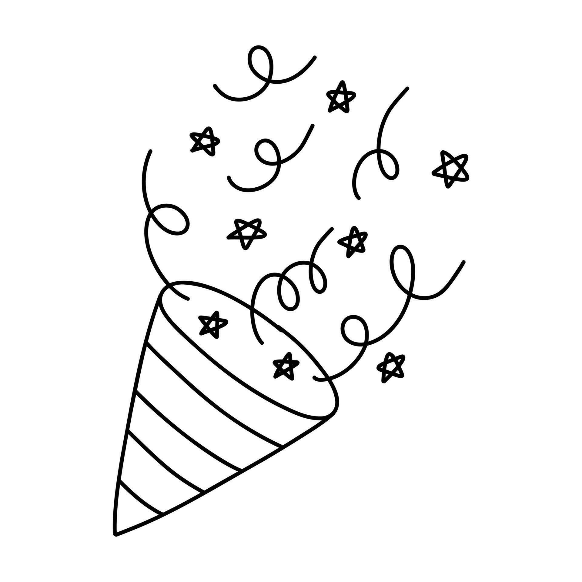Party confetti popper. Isolated confetti, explosion, firecracker, celebration in doodle style