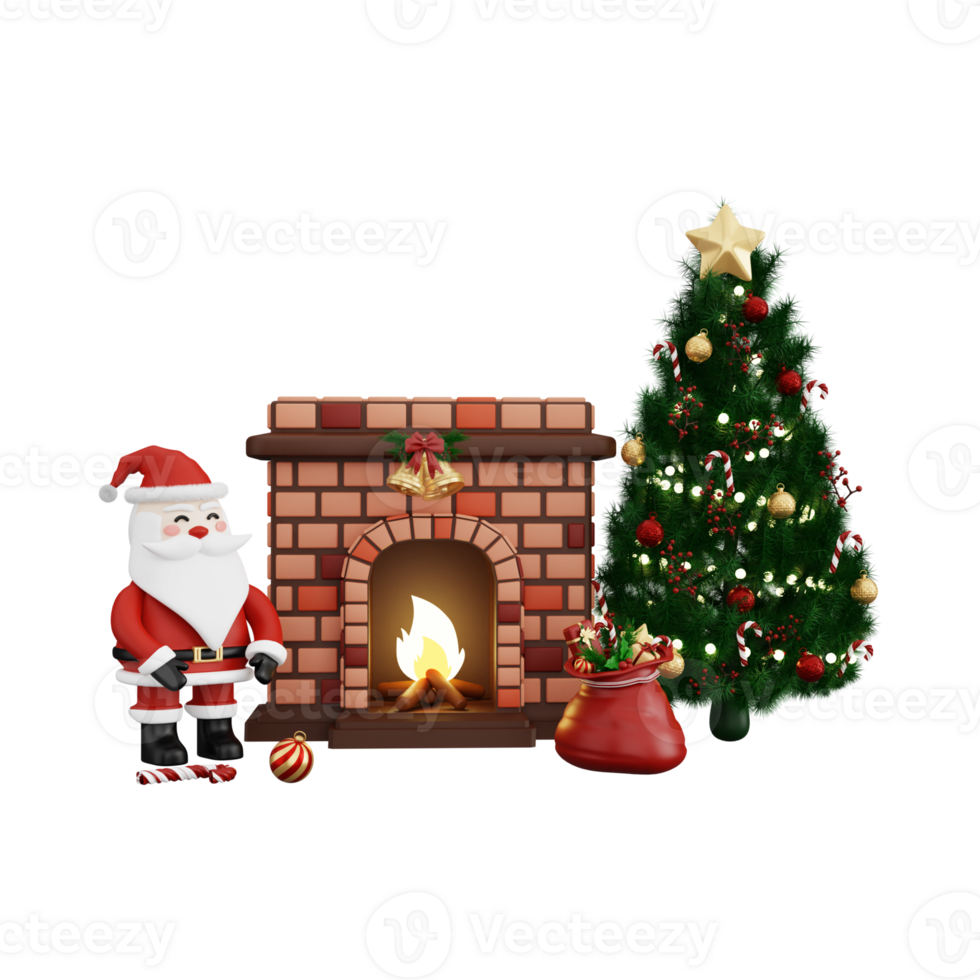 traditionell Weihnachtsmann, Baum, Geschenk Kasten, Weihnachten Zuhause Symbol, fröhlich Weihnachten 3d Illustration png