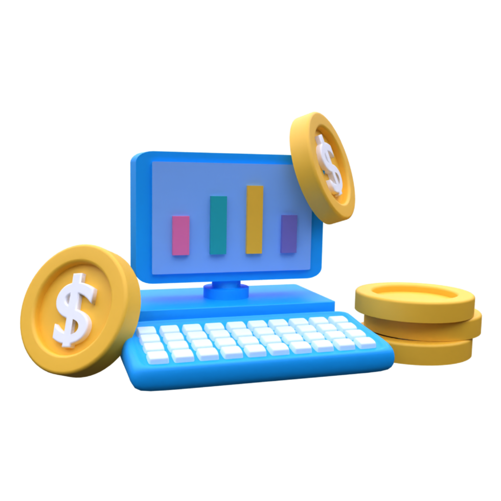 unique 3d rendering online money growth simple icon .Realistic vector illustration png