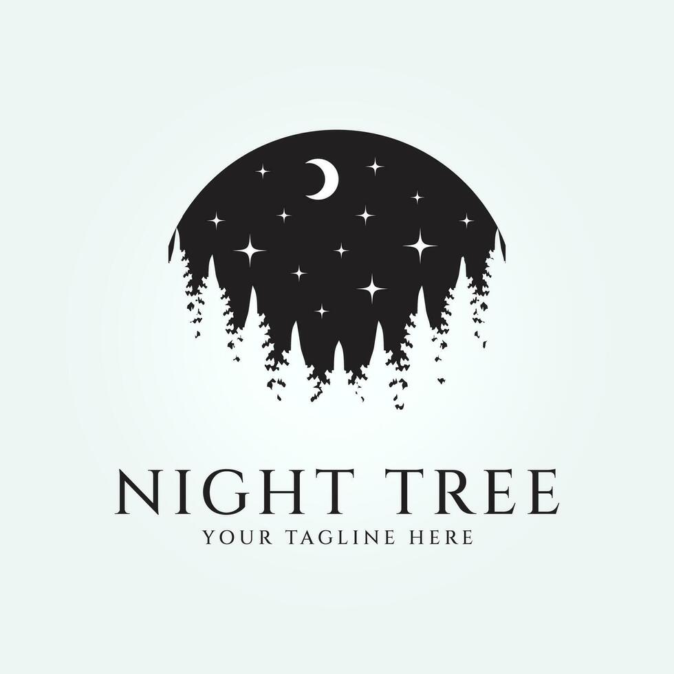 noche árbol logo diseño en el invierno bosque. nuevo año silueta vector ilustración