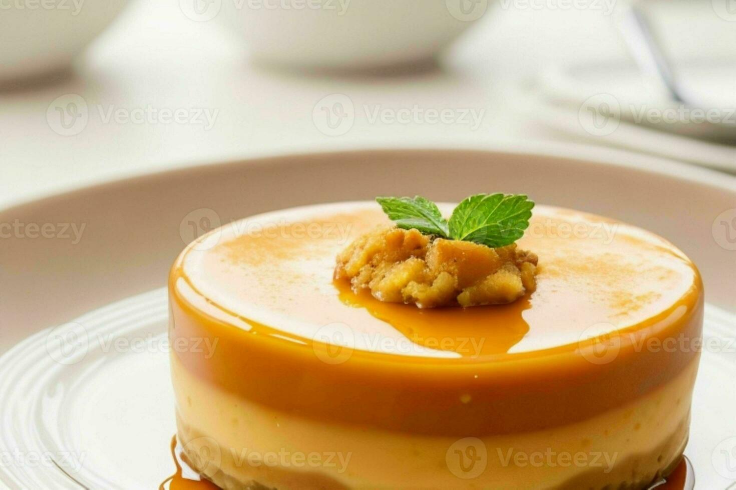 AI generated Caramel custard pudding. Pro Photo