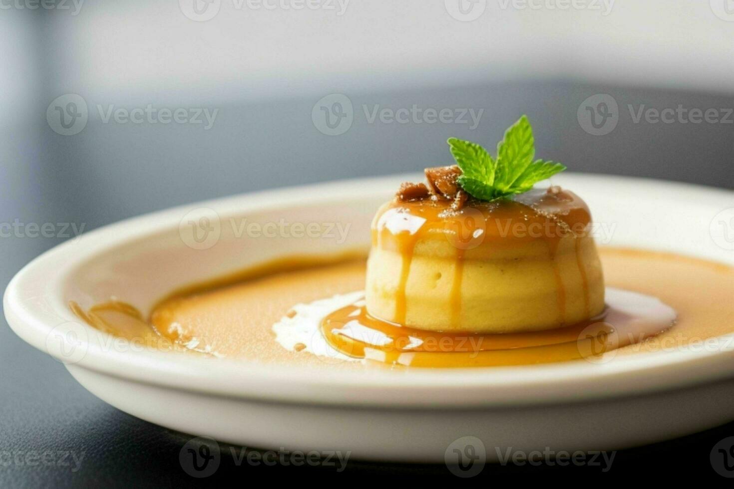 AI generated Caramel custard pudding. Pro Photo
