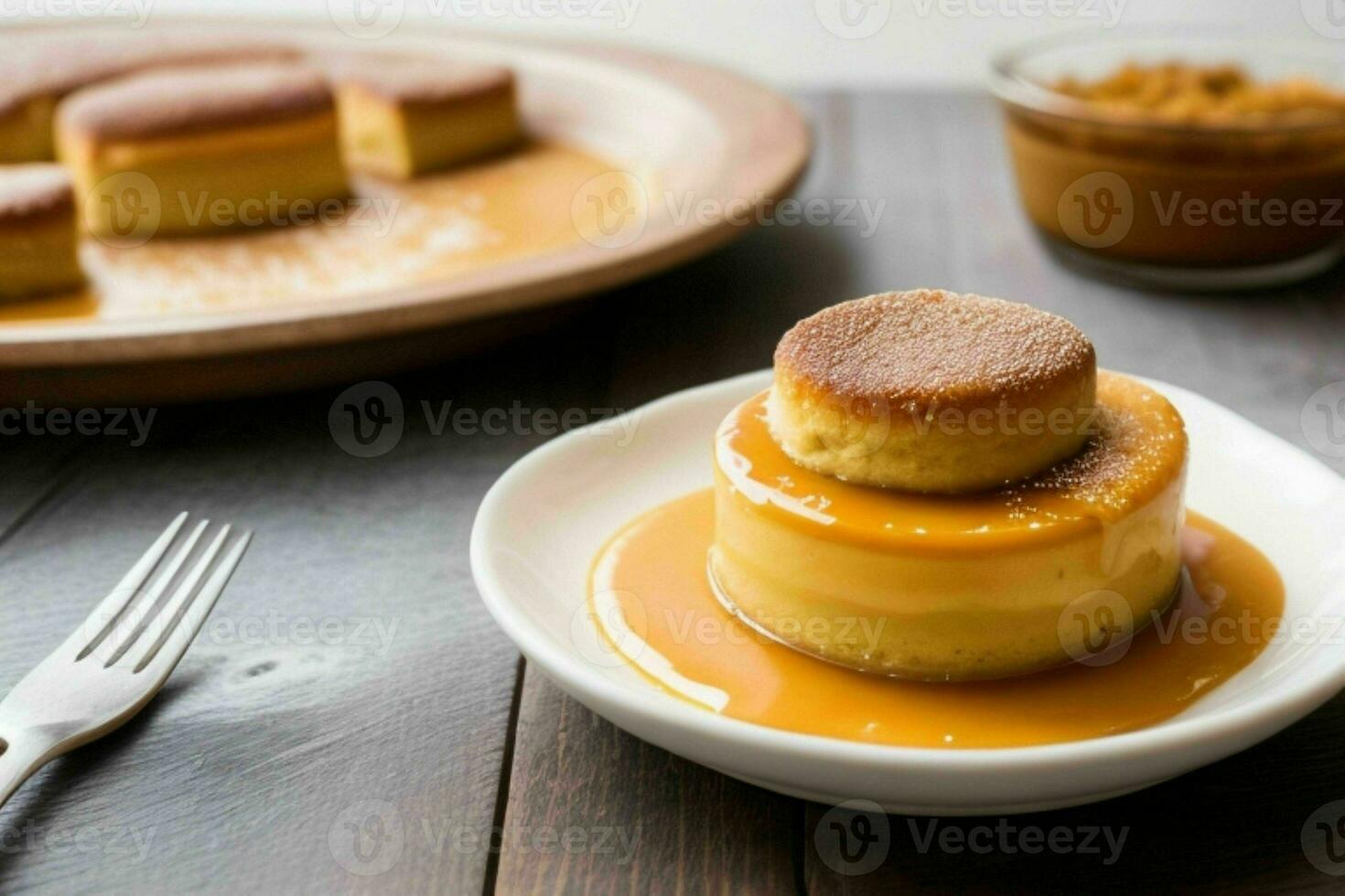 AI generated Caramel custard pudding. Pro Photo