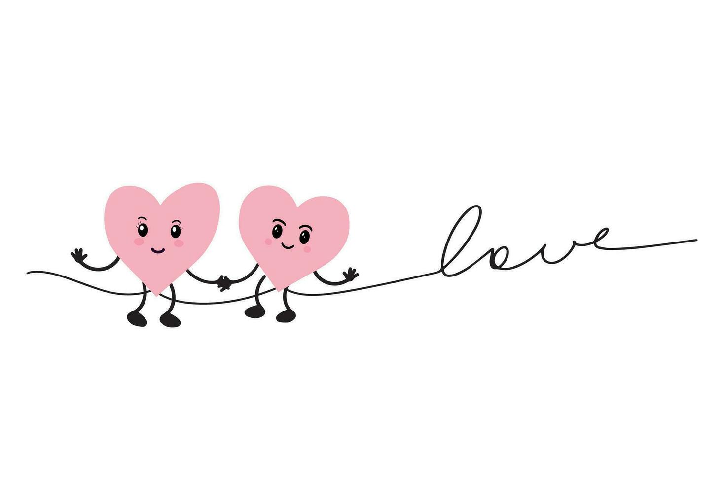 Illustration of two hearts and the inscription love. A pair of hearts. vector