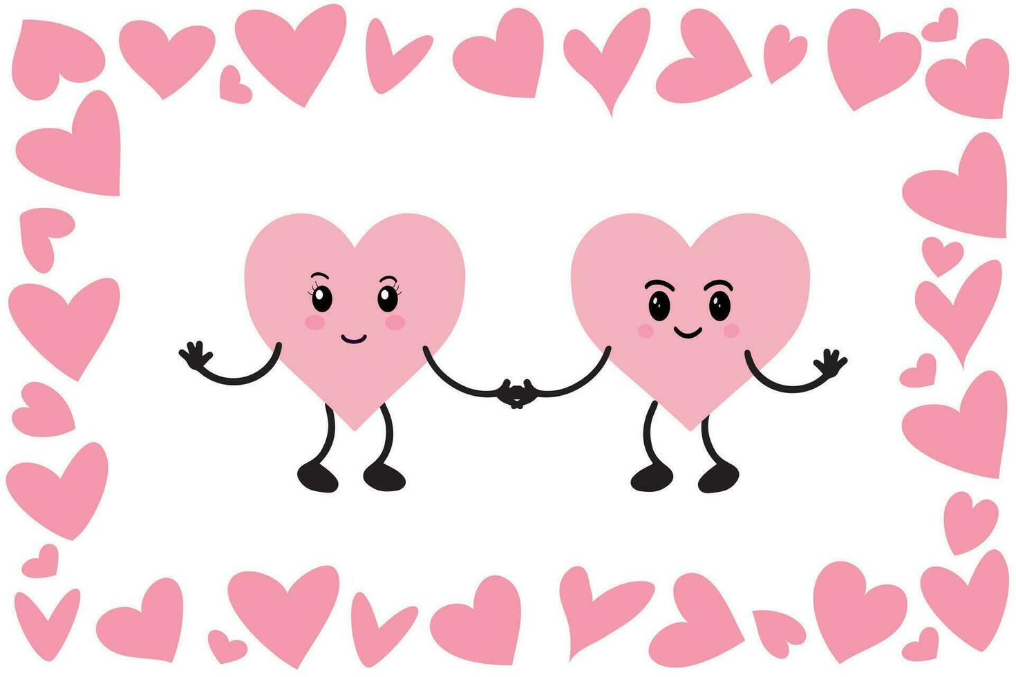 Kawaii hearts, a set of cute emoji icons. Hand-drawn emotional cartoon characters vector