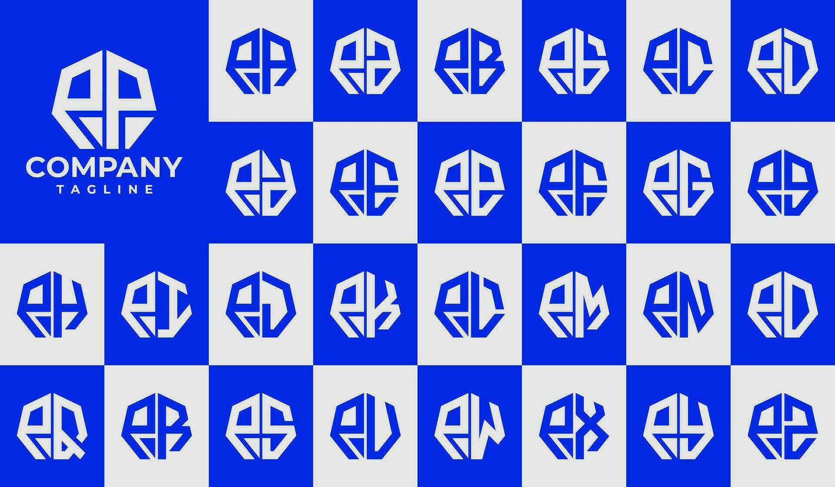 Modern line heptagon initial letter P PP logo design set vector