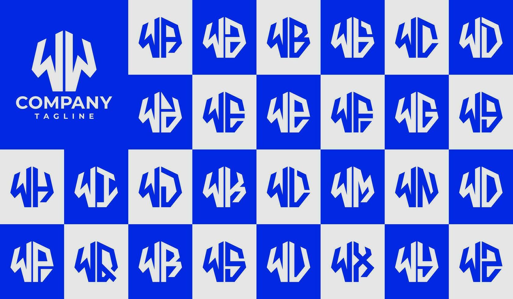 Modern line heptagon initial letter W WW logo design set vector