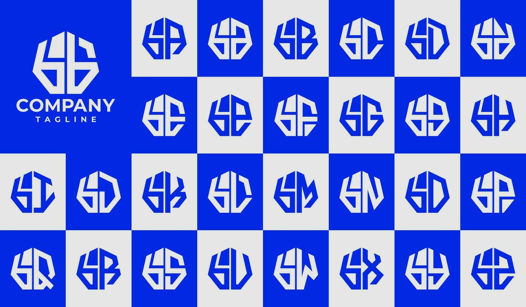 Modern line heptagon lowercase letter B BB logo design set vector