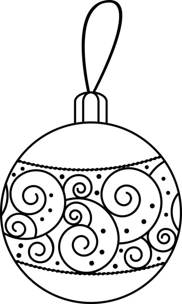Vector black and white illustration of a Christmas tree toy.Festive illustration with a Christmas tree toy with a beautiful pattern.  Suitable for Christmas design and coloring, advertising, postcards