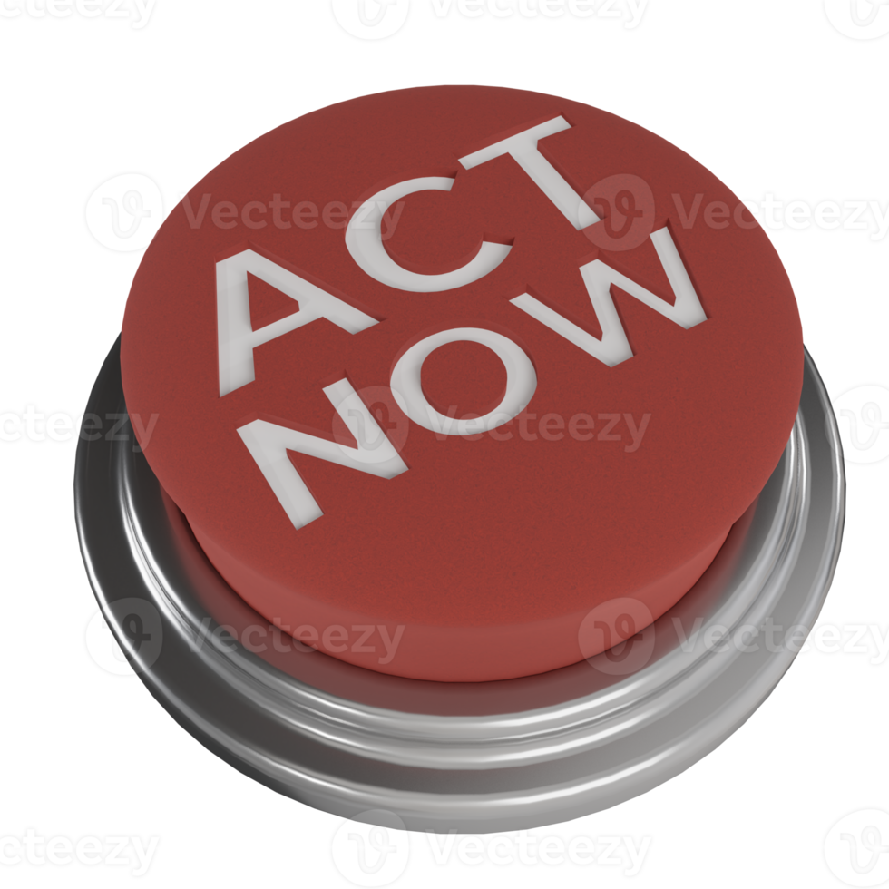 3d render of red push button with the words act now png