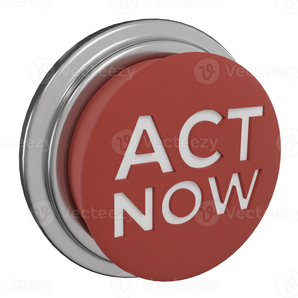 3d render of red push button with the words act now png