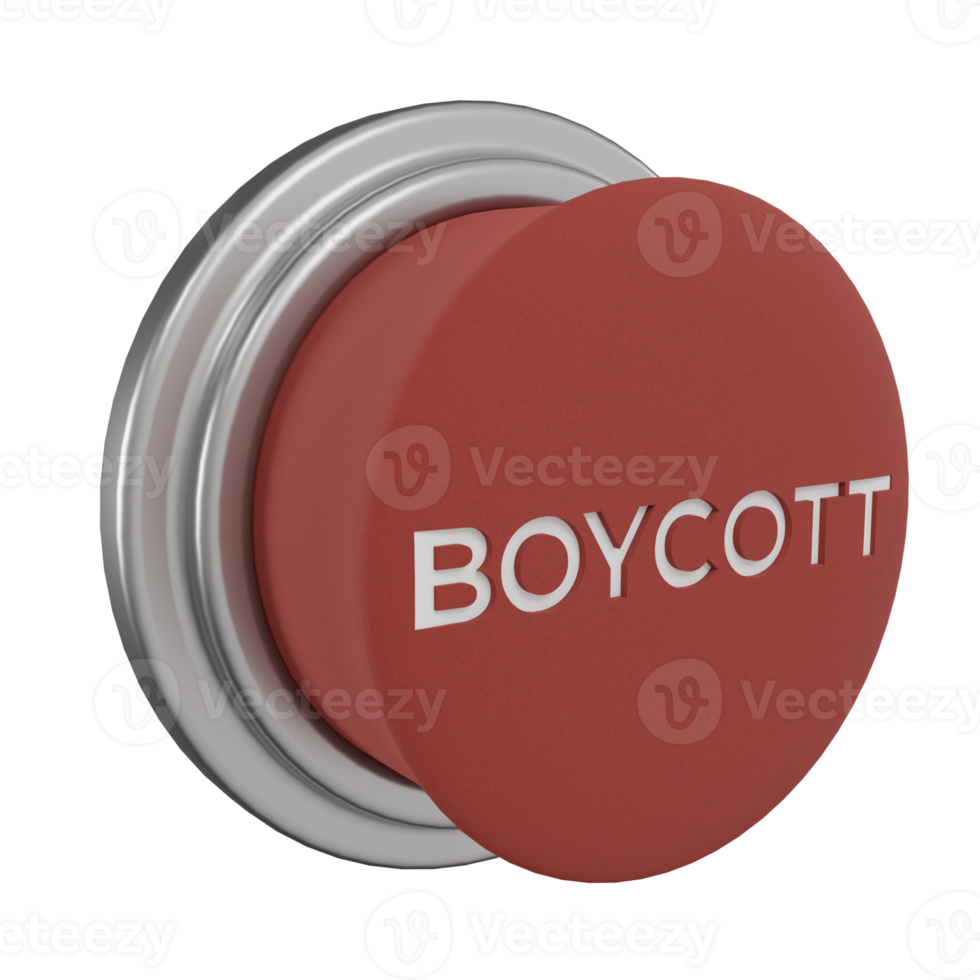 3d rendere di un' rosso pulsante quello dice boicottare. un' adatto icona per boicottaggio il Prodotto png